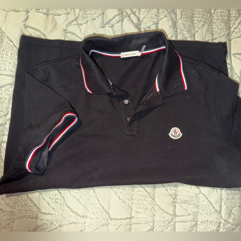 Moncler Black Polo with Tricolor Accents